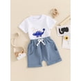 thumbnail image 5 of Aojekbee Toddler Boy Summer Outfit Dinosaur Embroidery Short Sleeve Tops with Elastic Waist Solid Color Shorts 2 Pcs Clothes, 5 of 10