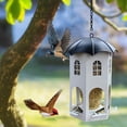 thumbnail image 3 of Metal Bird Feeder for Outdoor Hanging Wild Bird Feeders with Circular Perch Easy to Clean & Refill Large Seed Capacity Bird Feeders for Outdoors Hanging 9" White Castle Bird Feeder Outdoor Garden, 3 of 6
