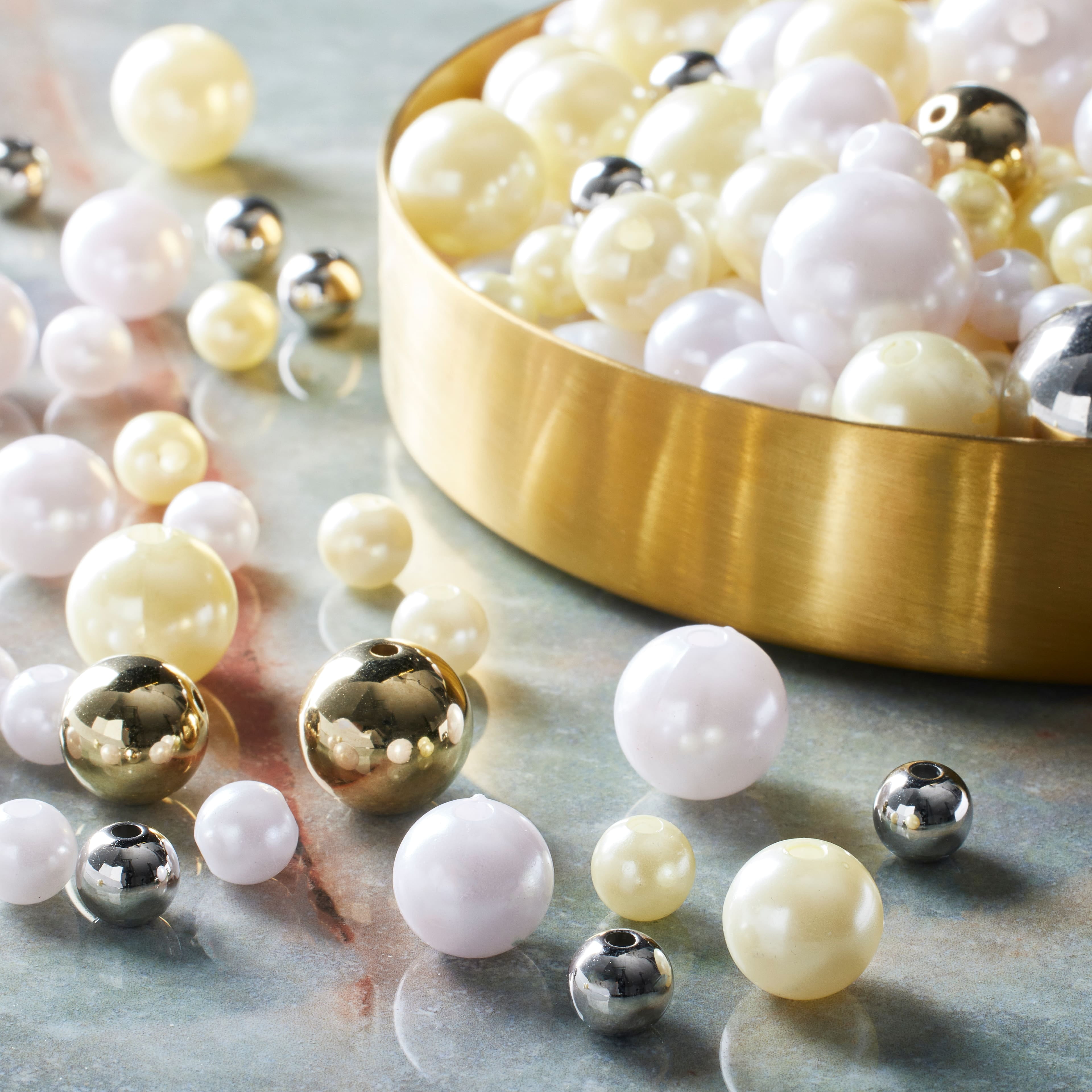 Bead Landing White, Cream & Gold Pearl Plastic Mix Craft Beads, 6 Pack