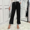 thumbnail image 3 of Pantalones de mujer Pantalones de mujer con corte de bota recortados estilo viajero negro de color sólido para mujer-AM, 3 of 5