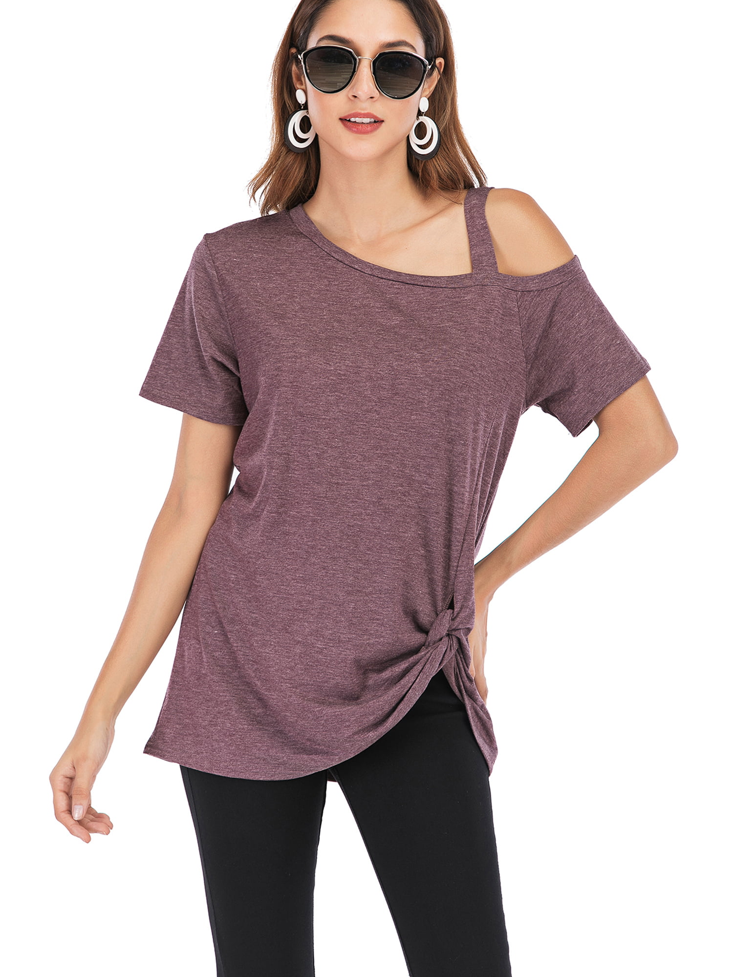 Womens Cold Shoulder Pullover Tops Sexy Cold Shoulder Summer Shirts ...