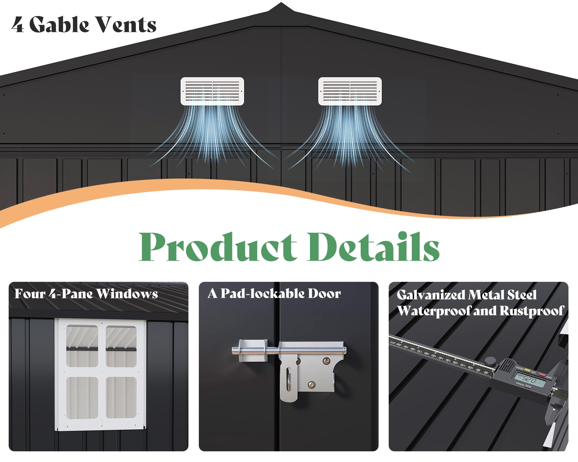 LUXOAK 13.2x20.7x8.4 ft Outdoor Storage Shed, Huge Metal Shed with 2 Double Hinged Doors and 4 Windows, Carport for Car, Truck, Bike, Dark Grey
