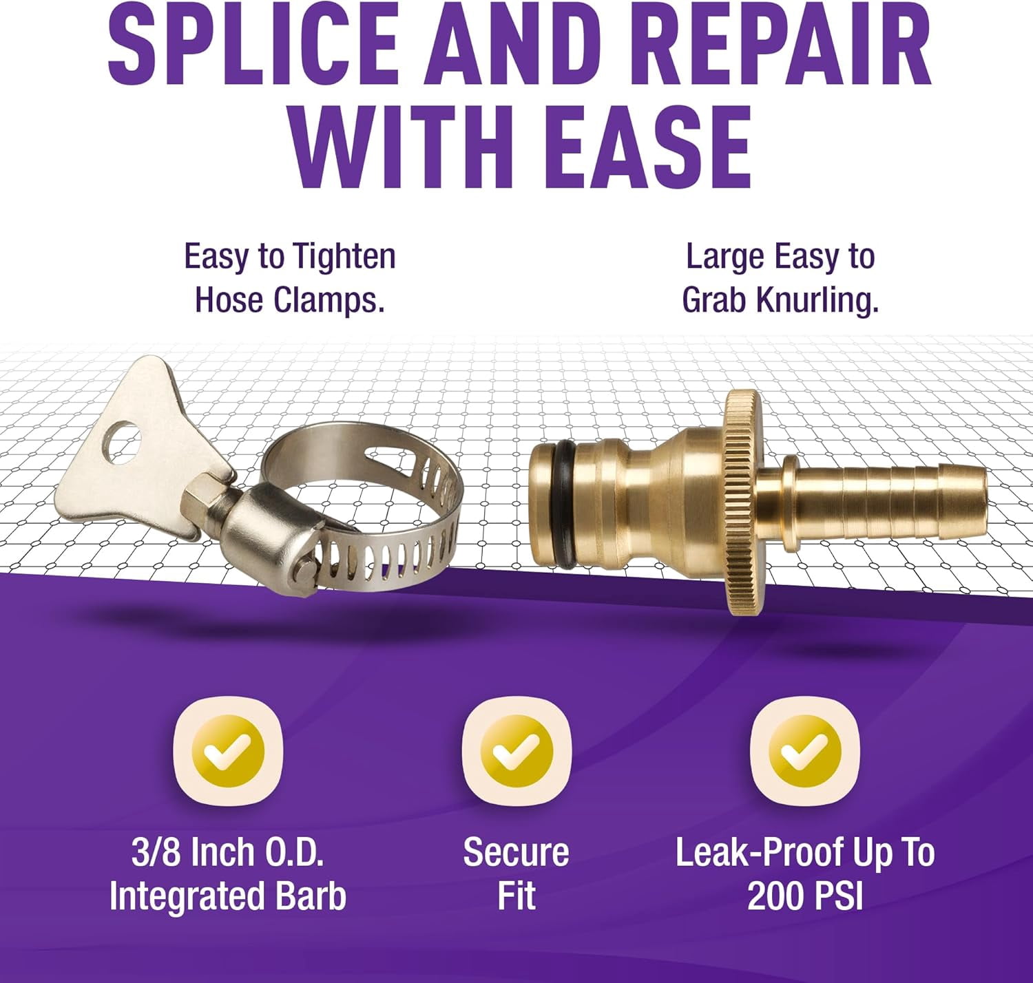 FRKSMD-Quick Connect Garden Hose Repair Kit Barbs with Integrated Male Quick Connector and Included Hose Clamps