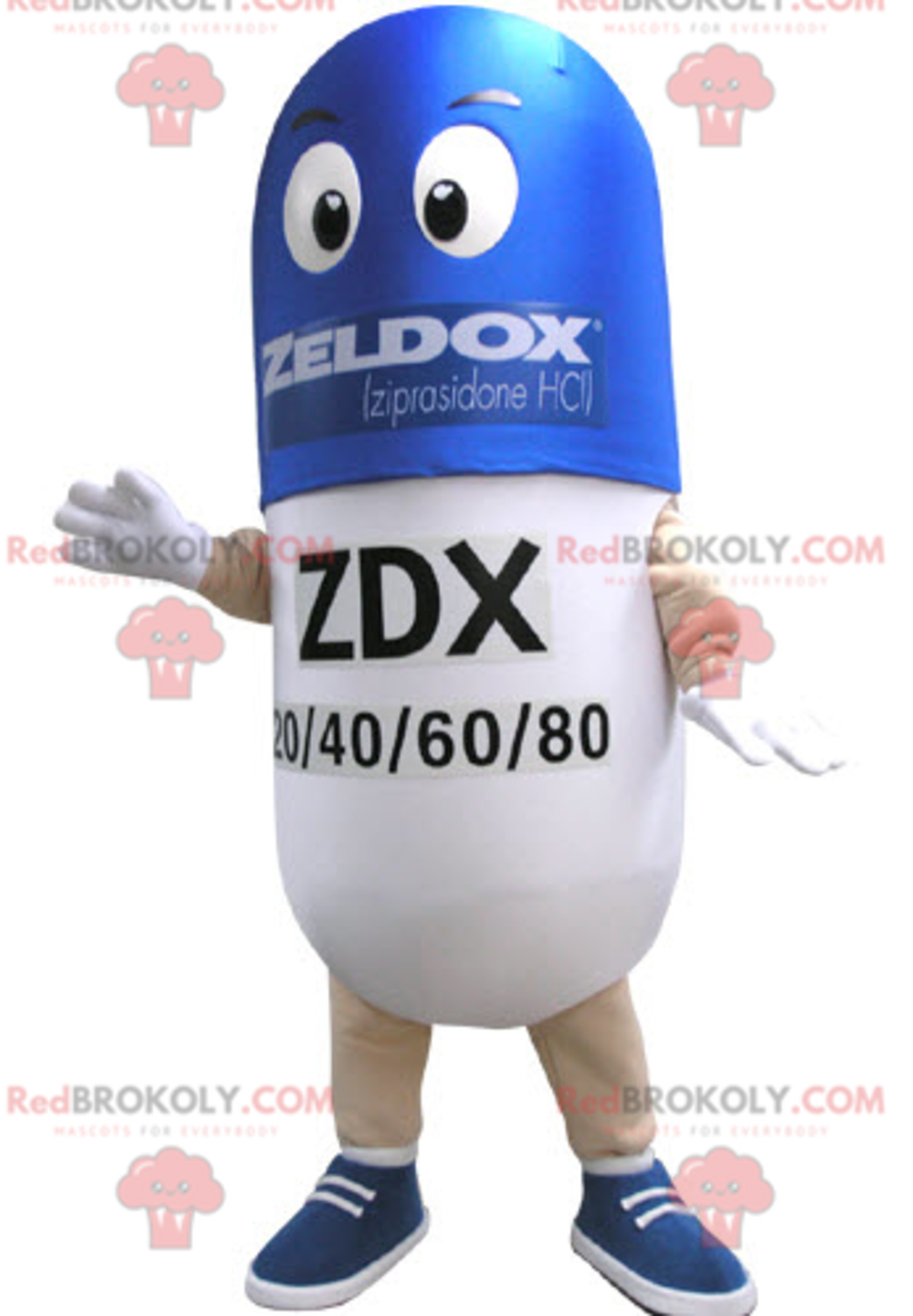 Blue and white pill mascot. Drug mascot
