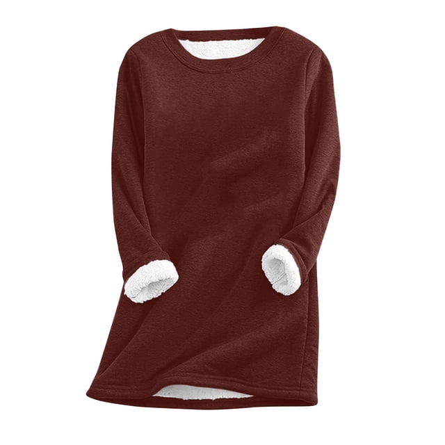 AherBiu Hauts Grande Taille pour Femmes Hiver Chaud Doublé Polaire Col Rond Pull Confortable T-Shirts Décontractés