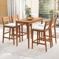 thumbnail image 4 of Costway 5 PCS Patio Eucalyptus Wood Bar Set Bar Height Dining Table & 4 Cushioned Chairs, 4 of 9