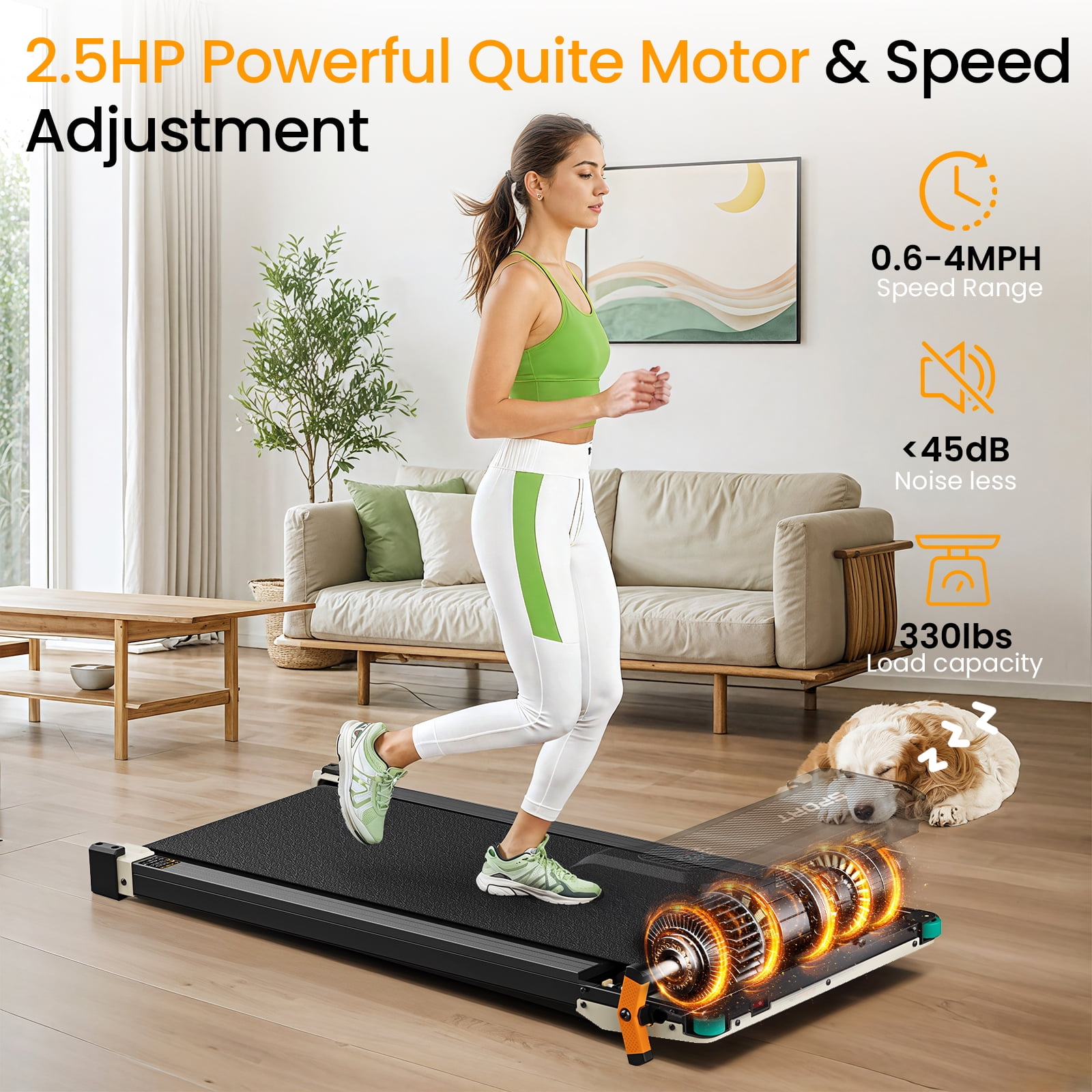 Akluer 2-in-1 Walking Pad Treadmill with Incline & Foot Massage, 2.5HP Quiet Motor, Adjustable Speed 0.6–4.0 MPH, LED Display, 330 lb Capacity