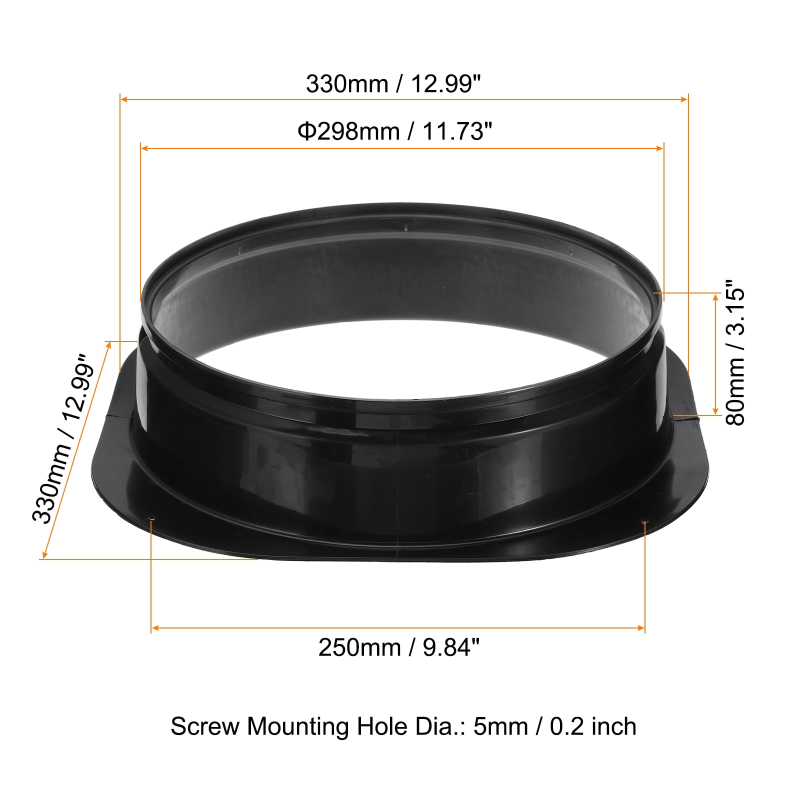 Uxcell 12" Duct Connector Flange 2pcs Dryer Vent Wall Plate Square to Round with Clamp for Air Cooling Ventilation Black