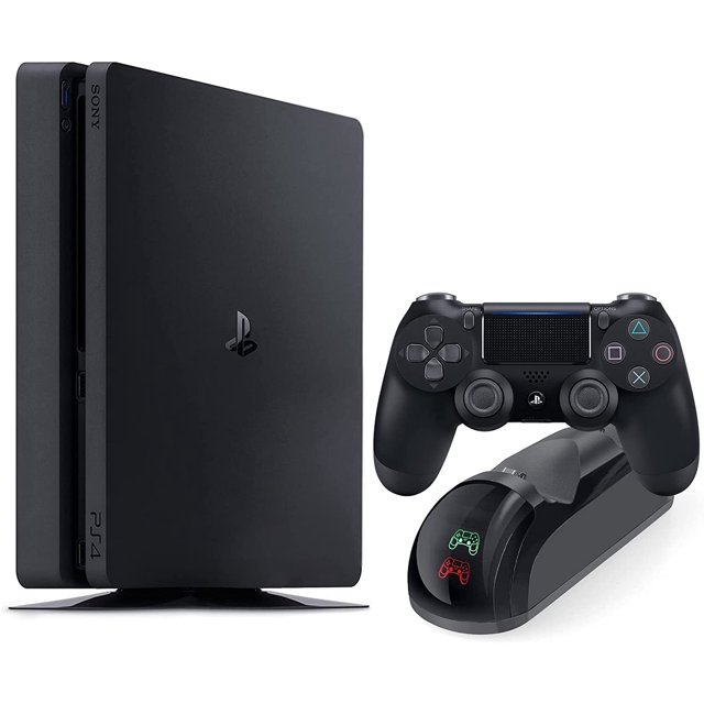 Playstation 4 Slim 500 GB Consola con Controlador Inalámbrico y Mytrix DS4 Base de Carga Rápida