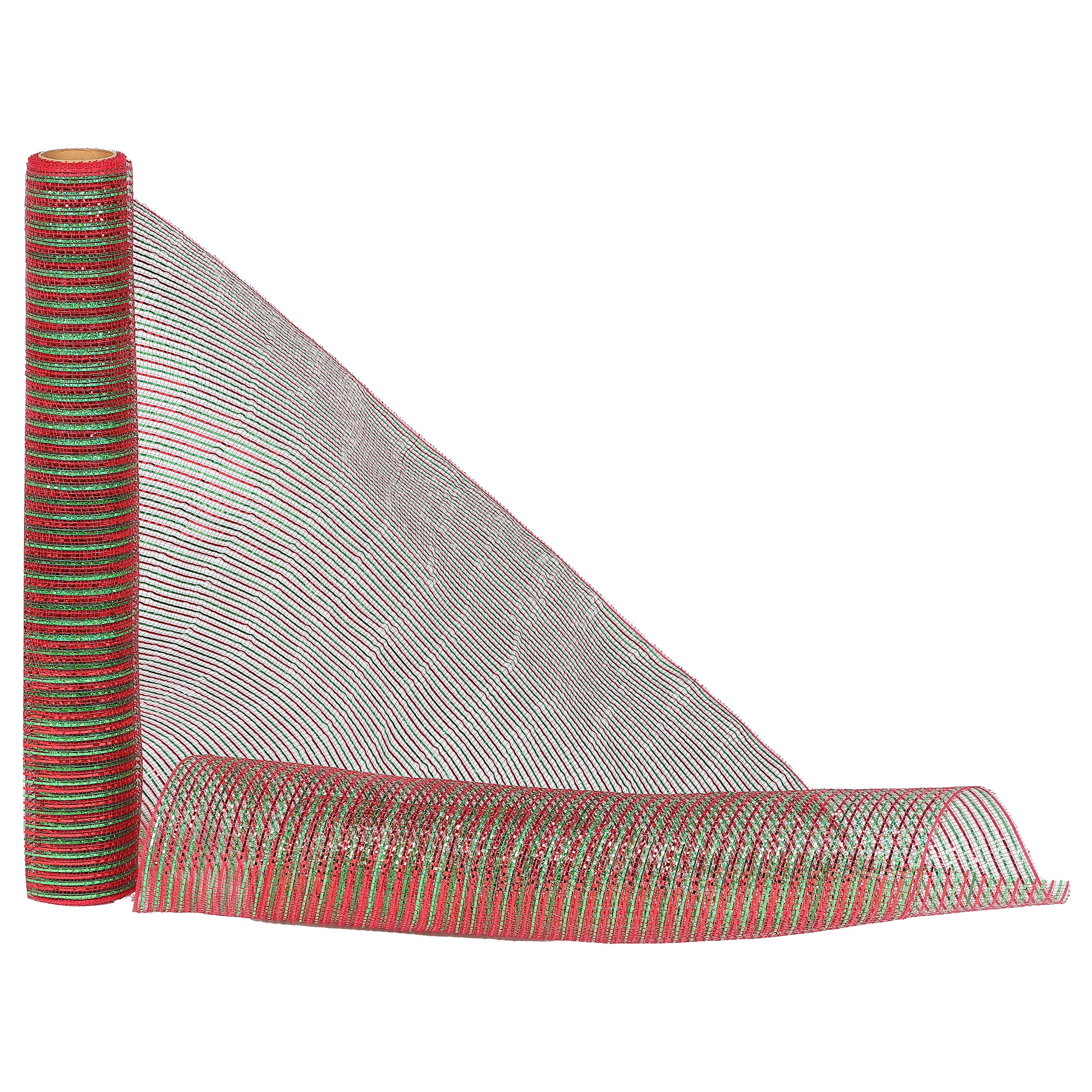 Holiday Time  21 inch x 5 Yards Poly Mesh With Metallic, Red & Green Stripe, 21 IN RED & GREEN POLYMESH