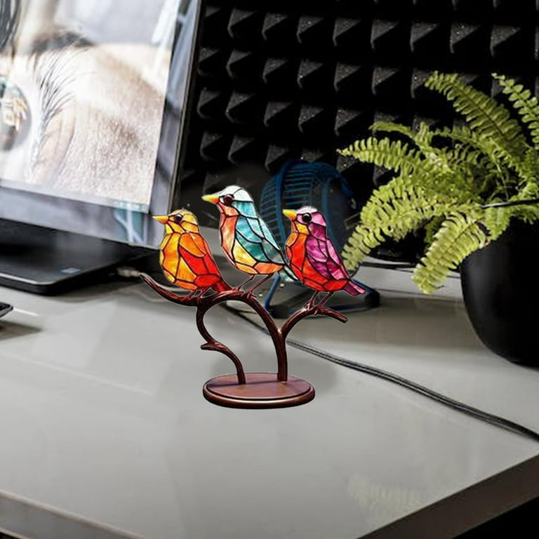 Lot de 2 oiseaux décoratifs en verre et en métal - Label Emmaüs