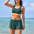 thumbnail image 6 of Miluxas Womens Two Piece Athletic Swimsuit Set Racerback Crop Top with High Waisted Drawstring Pocket Shorts Quick Dry Bathing Suit for Beach Green, 6 of 9