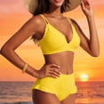 thumbnail image 3 of Trajes de Baño de Corte Alto para Mujeres de Color Sólido con Cojín de Pecho, sin Soporte de Acero Traje de Baño Dividido con Cordón Suelto, Cintura Alta, 3 of 6