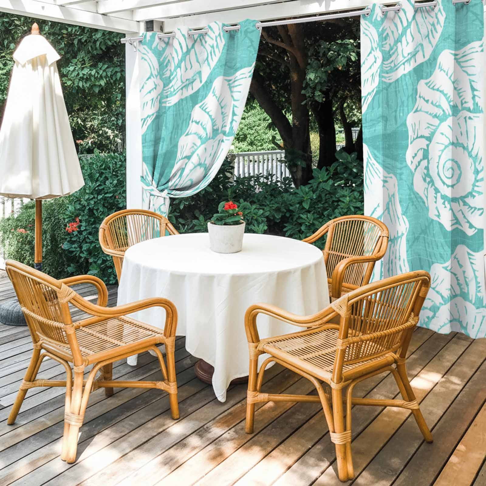 Aqua Conch Outdoor Curtains for Patio, Coastal Summer Ocean Beach Nautical Modern Sunshade Privacy Drapes Grommet Waterproof Outside Curtains for Porch/Cabana/Balcony 54"x 108", 1 Panel