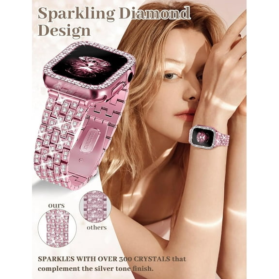 YUYAN-Diamond Bands with Bling Case Women Compatible with Apple Watch 40mm 38mm 41mm 44mm 45mm 42mm 46mm 49mm Luxury Metal Bracelet Replacement Strap for iWatch Series 11/10/9/8/7/6/5/4 SE/Ultra 3/2/