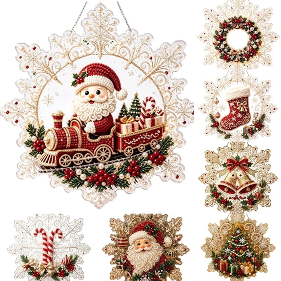 DIY Christmas Pearl Diamond Painting Suncatcher Kit, Snowflake Shaped Acrylic Hanging Pendant with Mixed Beads, Diamond Pearl Art Craft, Home Wall Decor Holiday Window Gift