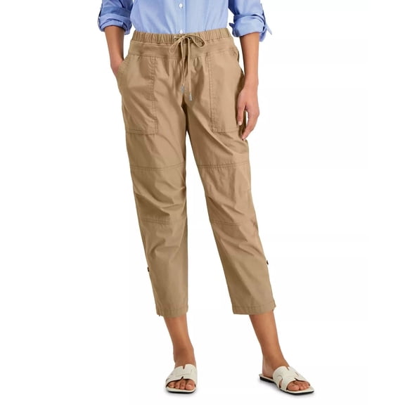 Nautica Jeans Co. Women’s Brown Cargo Pants L Petite Crop Roll-Tab