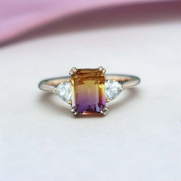 SHREENATHJEWELRY 8x6MM / 1.5CT Ametrine Bridal Wedding Ring CZ Diamond Proposal Ring Alternative Fine Women Jewelry Christmas gift For Daughter