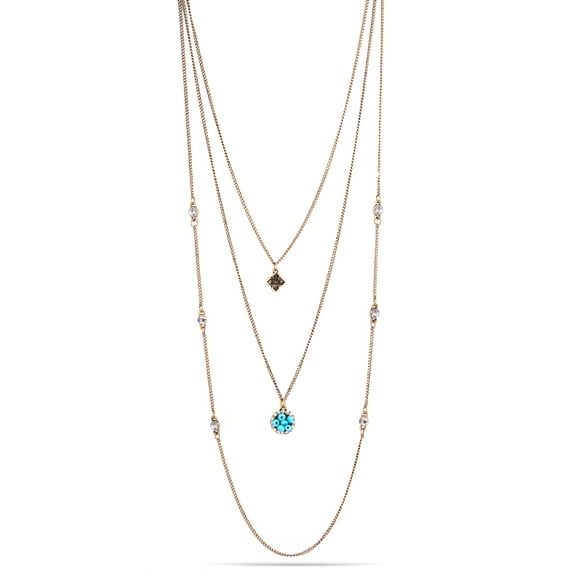 TAZZA WOMEN'S OXIDIZED ANTIQUE LOOK VINTAGE GOLD-TONE TURQUOISE AND CRYSTAL LAYERED NECKLACE #SQ251-160313