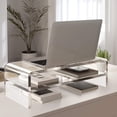 thumbnail image 3 of Acrylic Monitor Stand 2 Tiers Computer Riser 18x8x5.5 Inch Desktop Organizer for Office Home School Keyboard Storage, 3 of 7