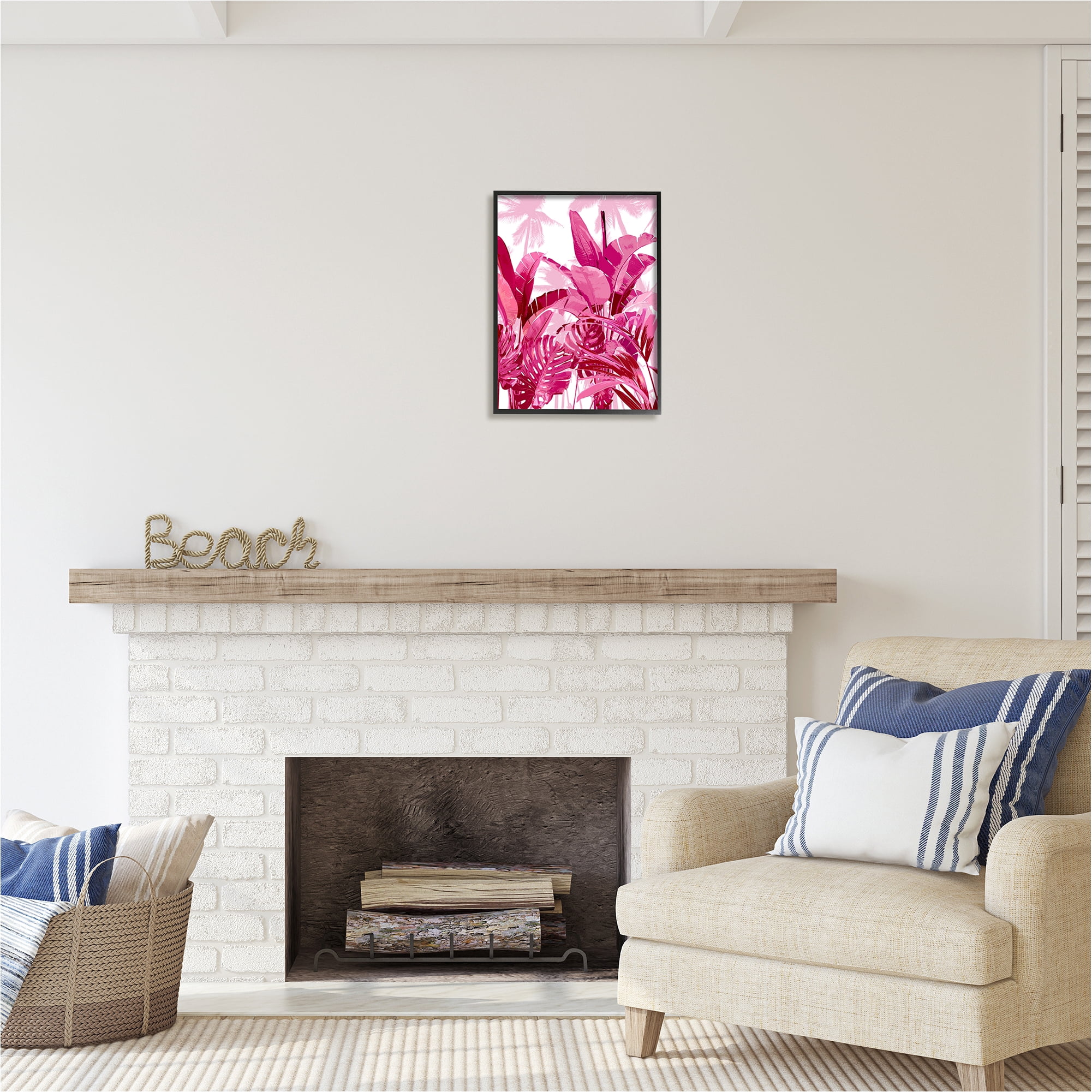 Stupell Industries Modern Pink Palms Botanical & Floral Painting Black Framed Art Print Wall Art, 16 x 20