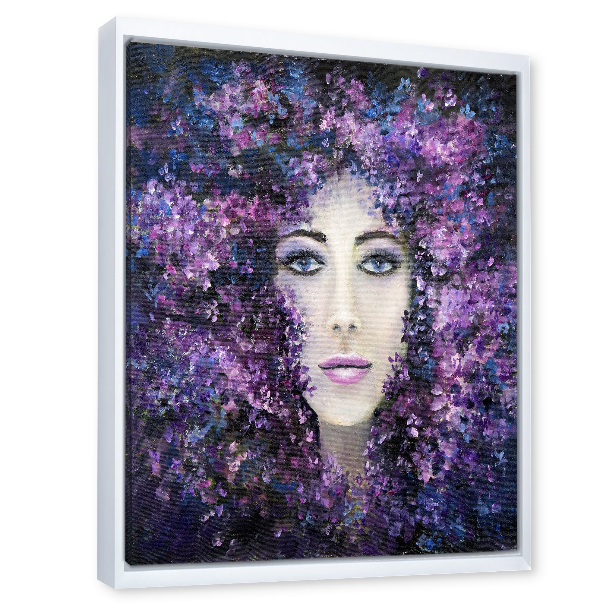 Designart 'Portrait of A Lady With Purple Lavender Flowers' Modern Framed Canvas Wall Art Print