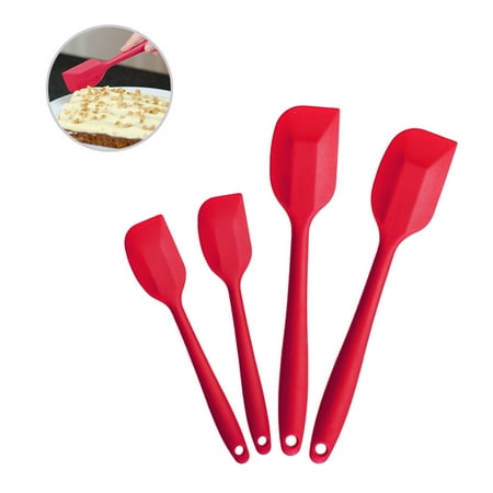 

NUOLUX 4pcs/Set Multifunction Silicone Spatula Grip Scraper Cutter Kitchen Gadget Baking Tools for Butter Cake Cream Pastry (Red)