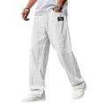 thumbnail image 2 of Mens Linen Cotton Pants Drawstring Waist Lightweight Loose Fit Straight Leg Casual Beach Travel Pants 2XL, 2 of 6
