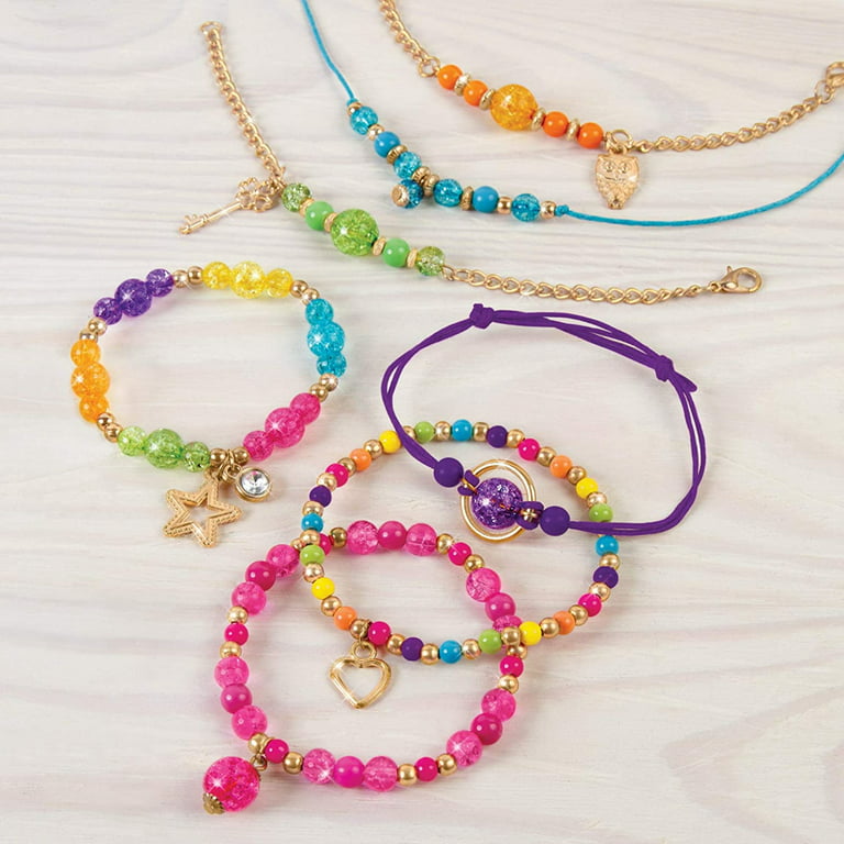 Crystal Rainbow Jewelry - DIY Bead Bracelet Kit for Girls - Jewelry Making  Kit with Beads and Charms - Arts and Crafts to Design Colorful Bracelets 