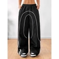 thumbnail image 5 of Womens Parachute Pants Y2K Wide Leg Cargo Sweatpants Waist Jogger Pants with Pockets Black XL, 5 of 9