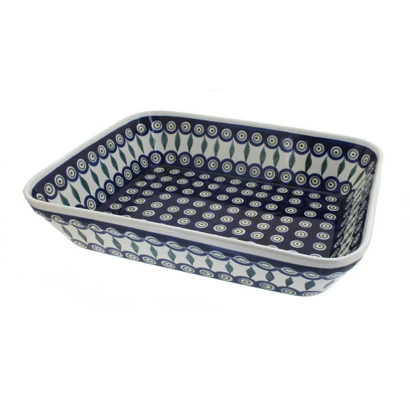 Blue Rose Polish Pottery Peacock Lasagna Dish