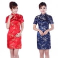 thumbnail image 2 of Vestido de verano para mujer, estilo cheongsam, estilo vintage, con brocado mejorado y flores de ciruelo, corto, 2 of 6