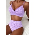 thumbnail image 4 of SHEWIN Swimsuit Women Embroidered Floral Textured Bikini Sets 2 Piece High Waisted Bathing Suits Lace Up Back Scalloped V Neck Swimwear, 4 of 9