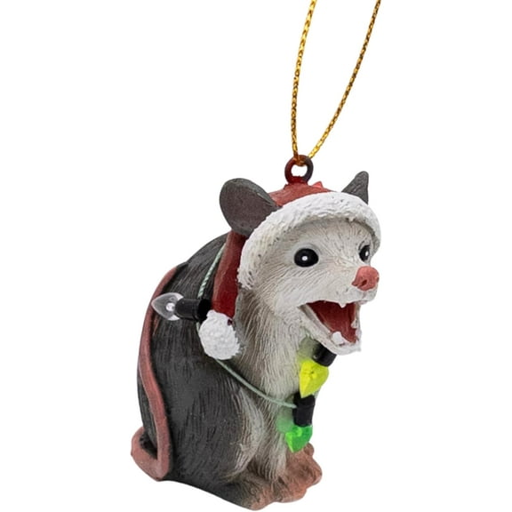 Opossum Wearing Santa Hat Wrapped in Lights Christmas Tree Ornament