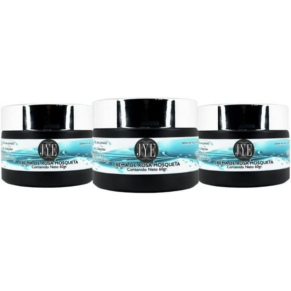 Crema de Rosa Mosqueta JYE Natural libre de químicos, hidratante antiedad, textura ligera, absorción inmediata, exquisito aroma. Incluye 3 frascos