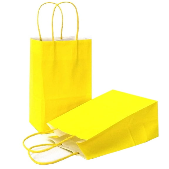 AZOWA Gift Bags Small Kraft Paper Bags with Handles (5 x 3.1 x 8.2 in, Yellow Color, 50 Pcs)