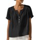 thumbnail image 2 of Craaazy Women's Casual V Neck Blouse, Solid Color Short Sleeve Cotton Linen Top, Loose Fit Comfy Henley Tunic for Daily Wear Gifts, 2 of 9