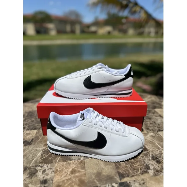 Size 10 Nike Cortez Womens Shoes 'Panda Black Swoosh' White Sneakers DN1791-107