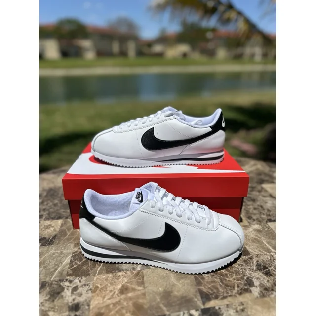Size 10 Nike Cortez Womens Shoes 'Panda Black Swoosh' White Sneakers DN1791-107