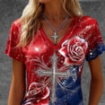 thumbnail image 5 of BRGZLK Womens American Flag T Shirt Summer Trendy USA Star Stripes Independence Day V Neck Short Sleeve Casual Patriotic Tees Shirt Womens Vacation Outfits Red F XL, 5 of 5