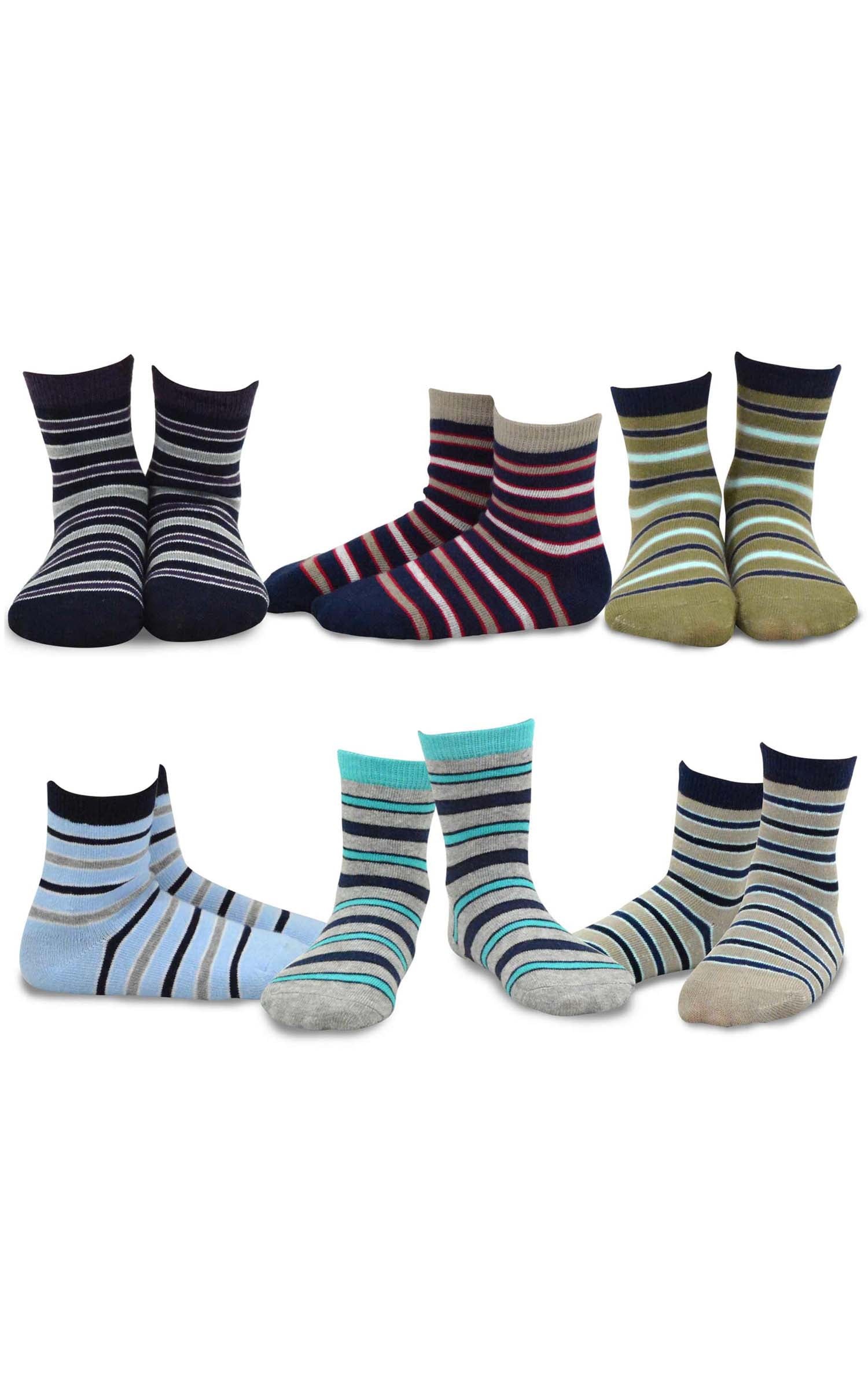 TeeHee Kids Boys Stripe  Crew Socks 6 Pair Pack Stripe 