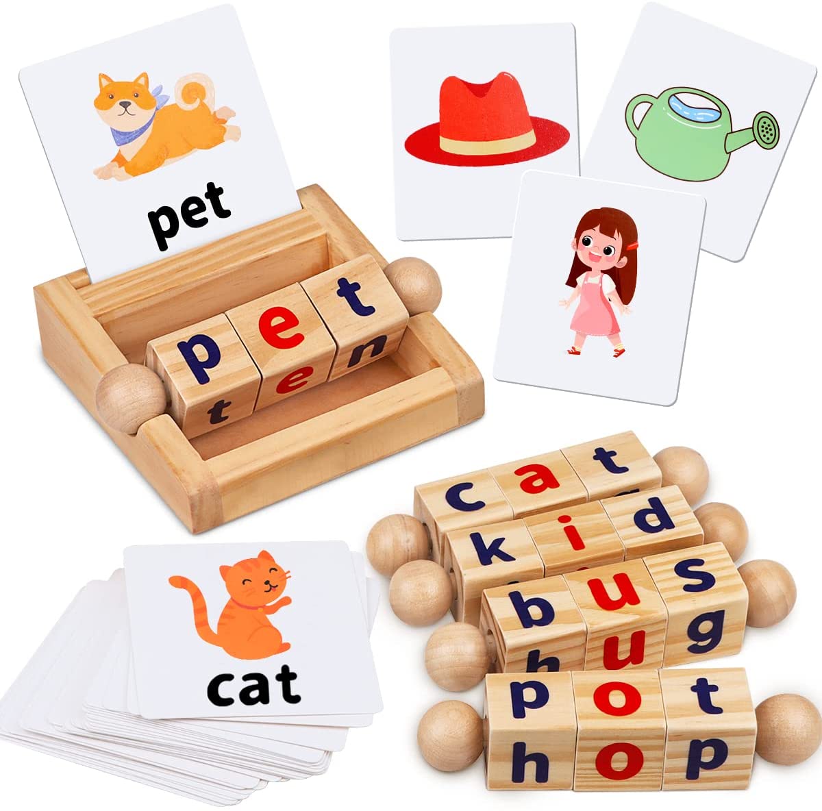 Montessori Toys for Toddlers 2 3 4 Years Old Wooden Reading Blocks