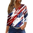 thumbnail image 2 of ZLOVHE 4th Of July Shirts Women 2025 Fashion 3/4 Length Sleeve Womens Independence Day Tops Button Down Cute USA Flag Printed V Neck Blouses Fashion Outfits, 2 of 5