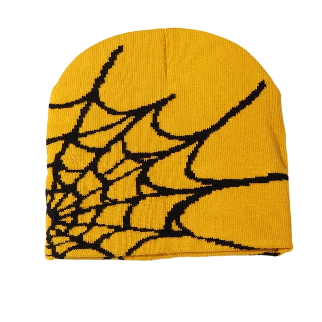 Transemion Stylish Spider Web Beanie Hat For Trendy Winter Fashion Unisex Spider Web Hats yellow