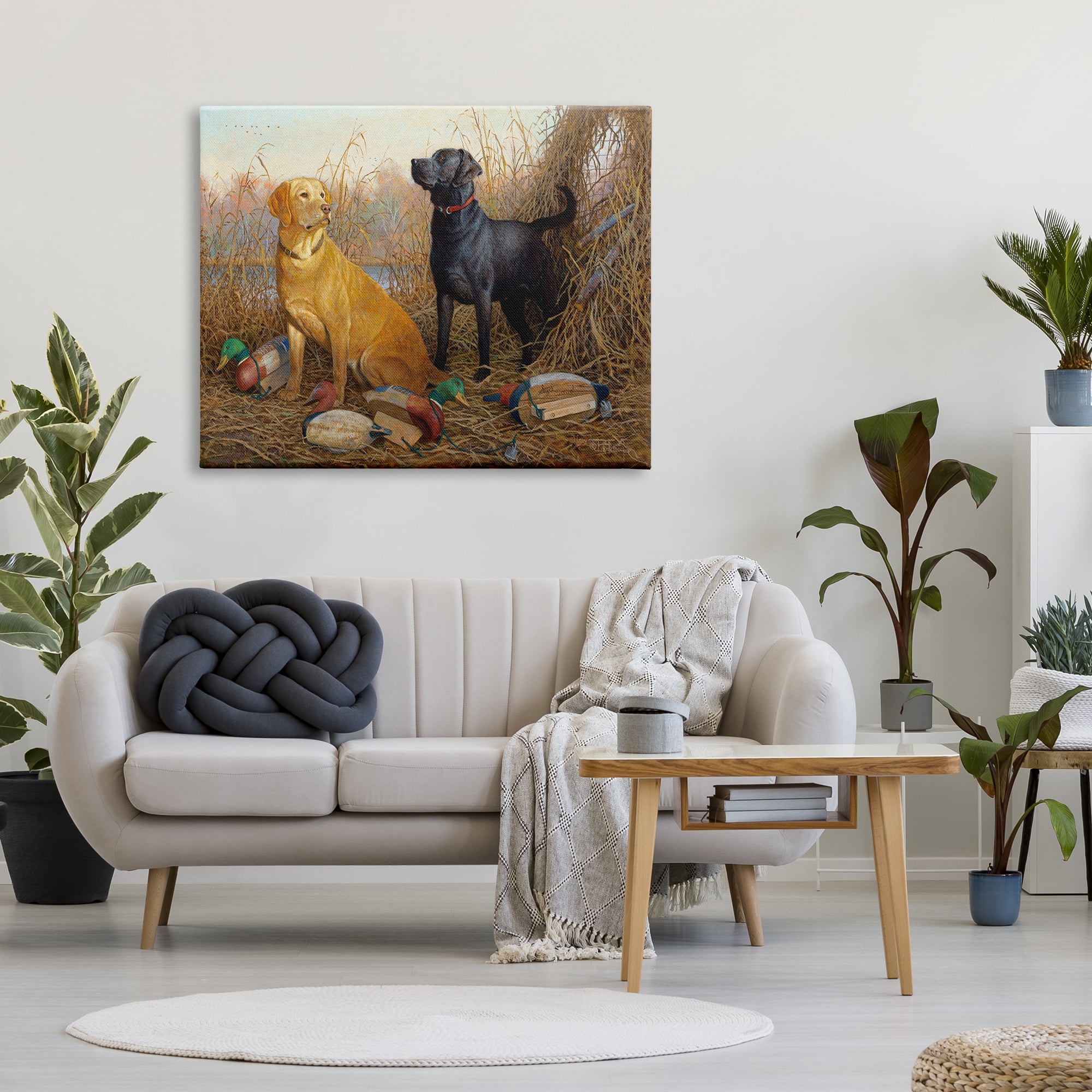 Stupell Industries Hunting Dogs with Decoys Animals & Insects Painting Gallery Wrapped Canvas Art Print Wall Art, 48 x 36