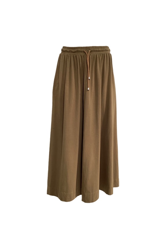Pre-Owned Max Mara Leisure Drawstring Midi Skirt in Brown Cotton