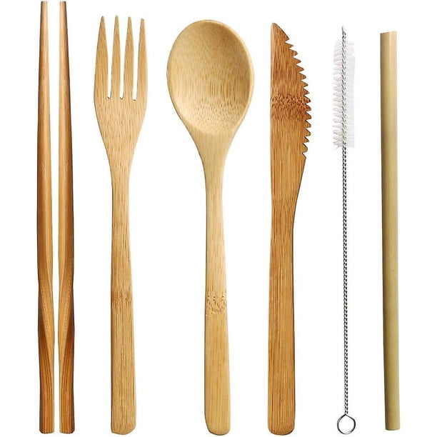Juego de cubiertos de bambú, juego de utensilios de bambú reutilizables, juego de vajilla de viaje ecológico verde (t-0-g)