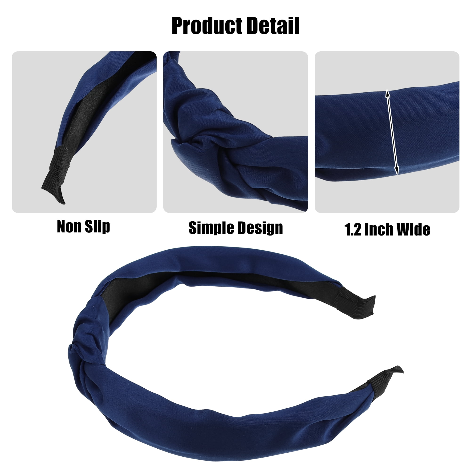 Unique Bargains Satin Knot Headband Hairband for Women 1.2 Inch Wide Navy Blue