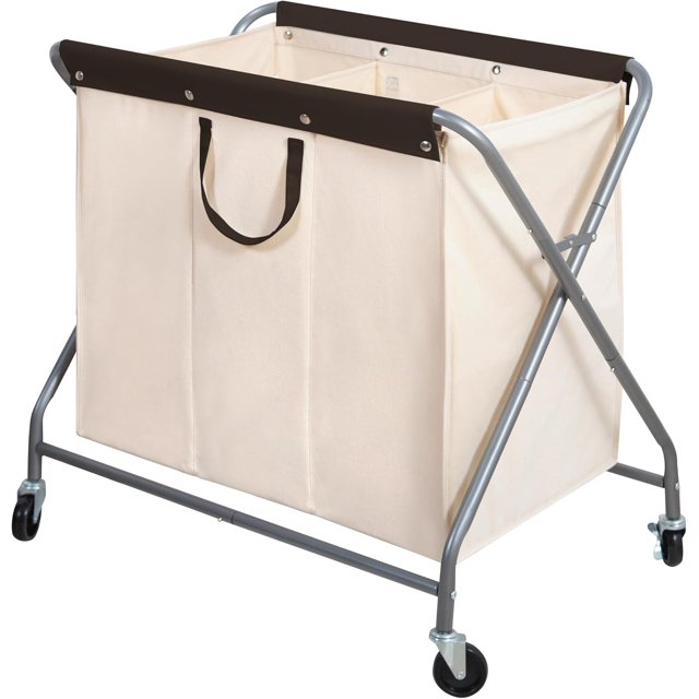 STORAGEIDEAS Laundry Sorter, Heavy Duty Rolling Laundry Hamper Cart, Laundry Basket Organizer With Wheels and Removable Bags, Laundry Room Organization For Dirty Clothes Storage, 3 Section