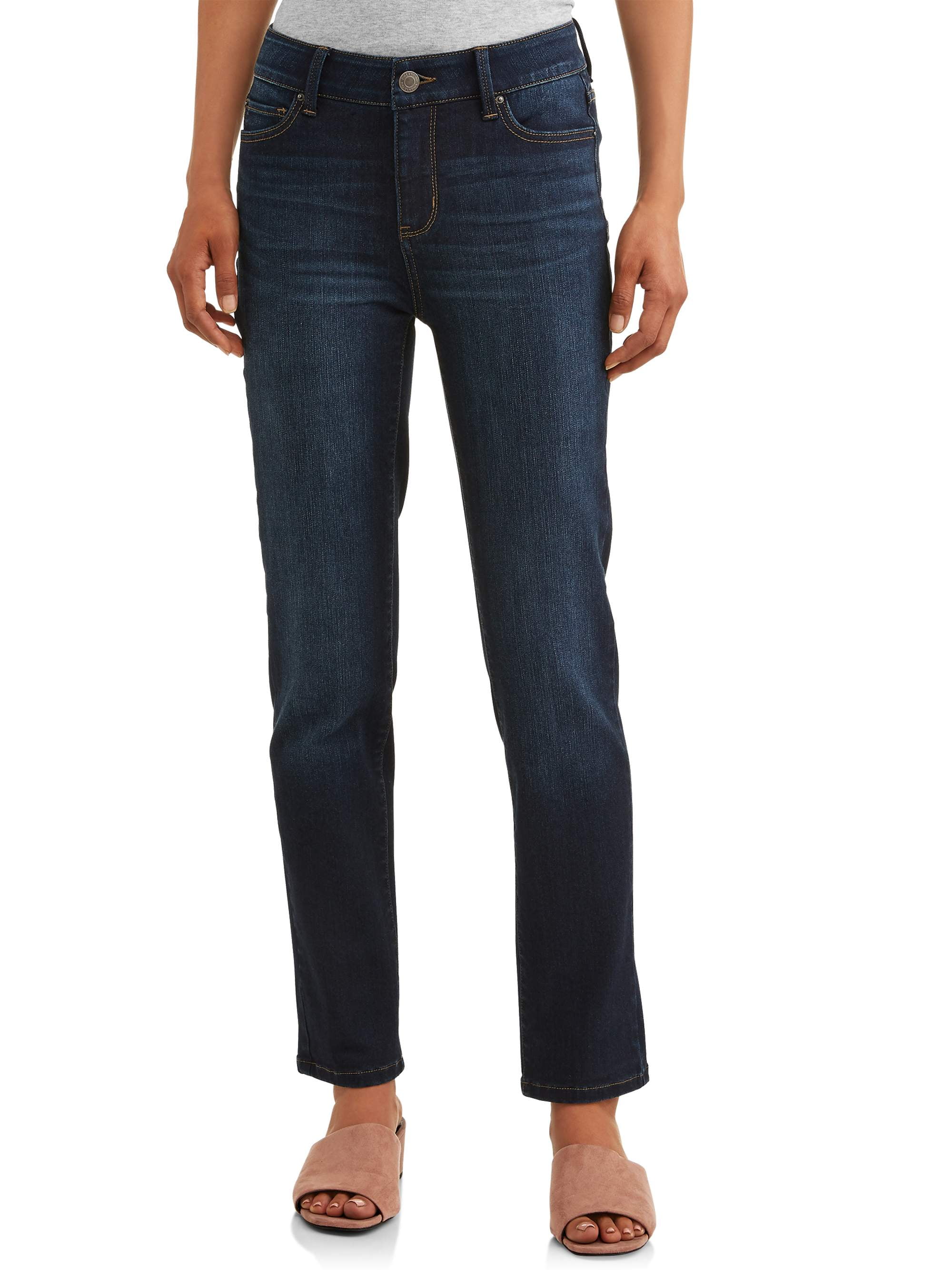 Womens High Waist Straight Leg Stretchy Denim Jeans Mid Wash Blue 10-22